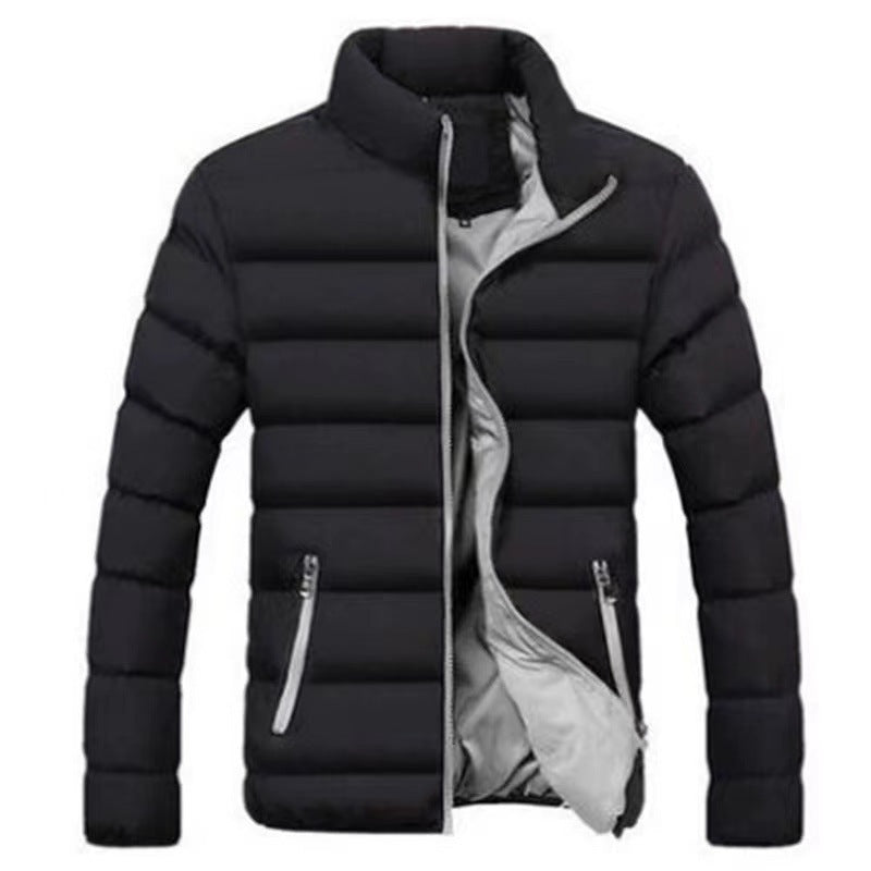 Thaddeus - Men's High Collar Lined Puffer Jacket - Black / Grey