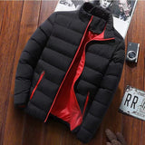 Thaddeus - Men's High Collar Lined Puffer Jacket - Black / Red