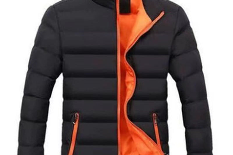 Thaddeus - Men's High Collar Lined Puffer Jacket - Black / Orange