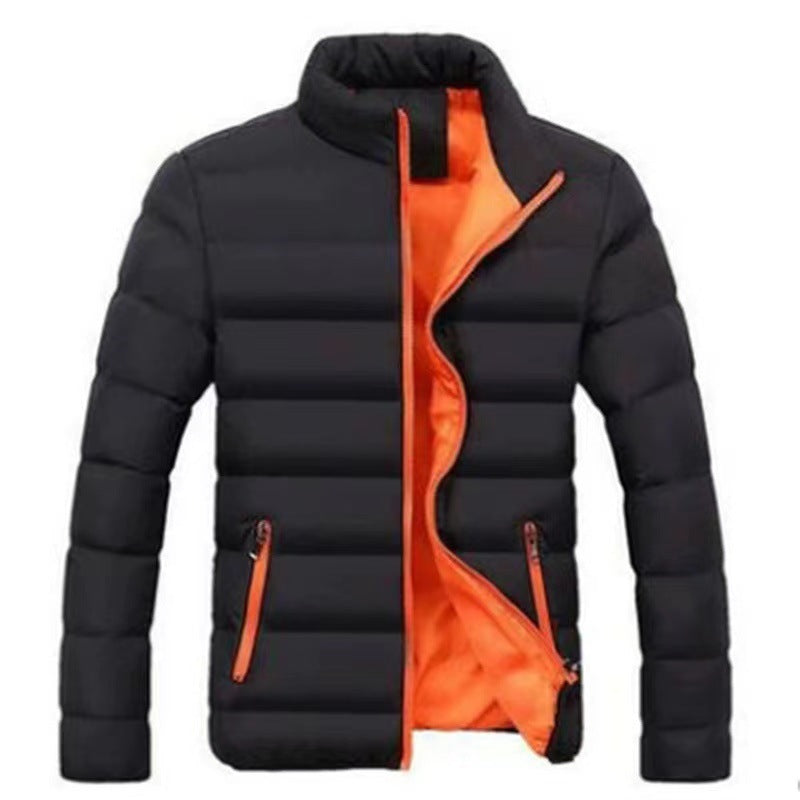 Thaddeus - Men's High Collar Lined Puffer Jacket - Black / Orange