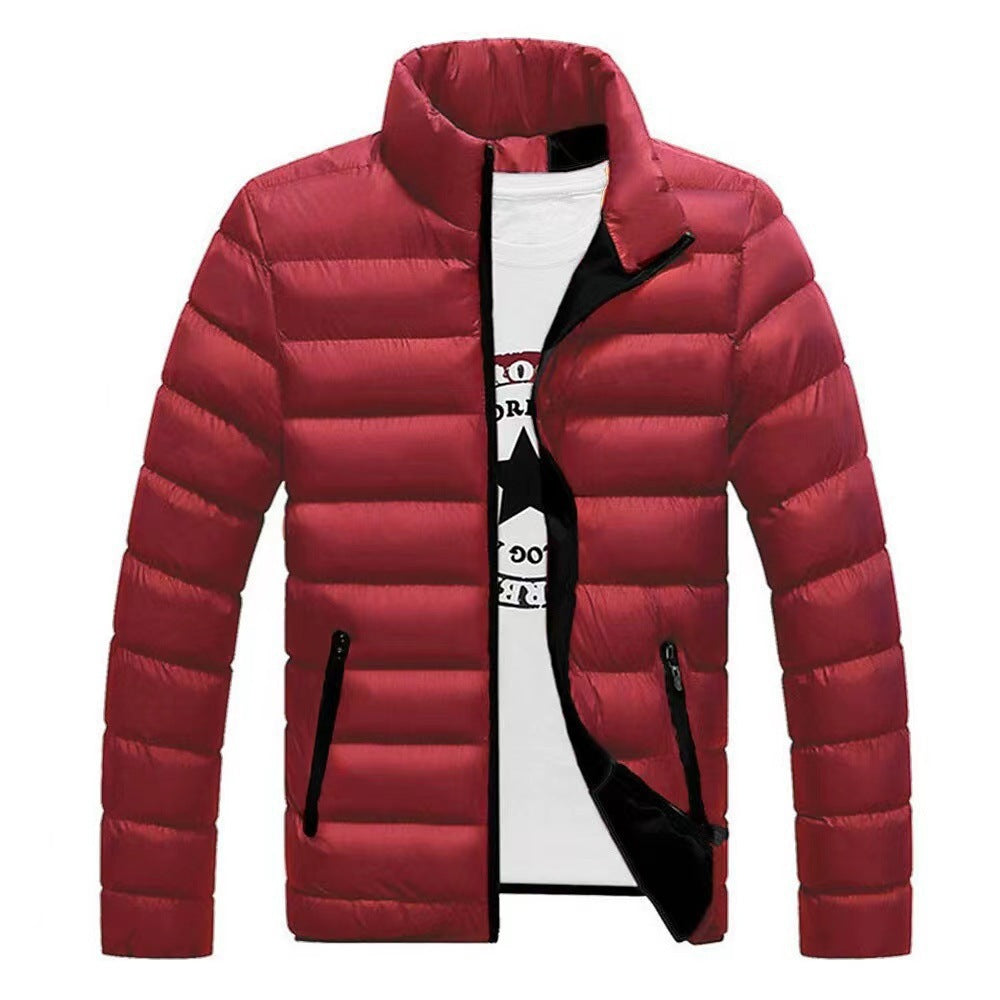 Thaddeus - Men's High Collar Lined Puffer Jacket - Wine Red