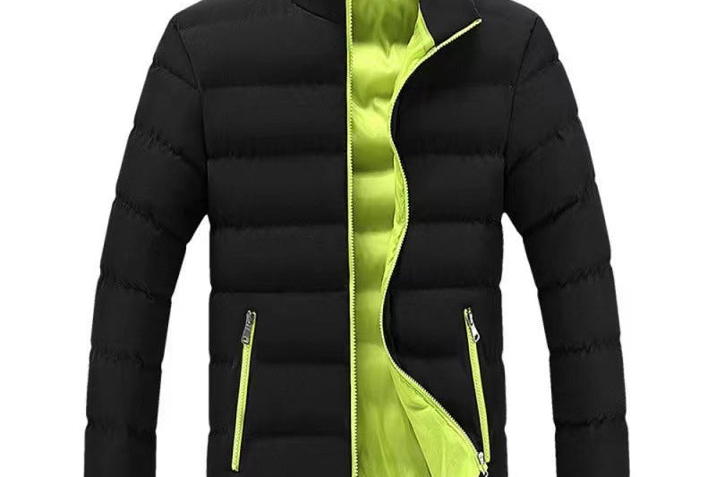 Thaddeus - Men's High Collar Lined Puffer Jacket - Black / Green