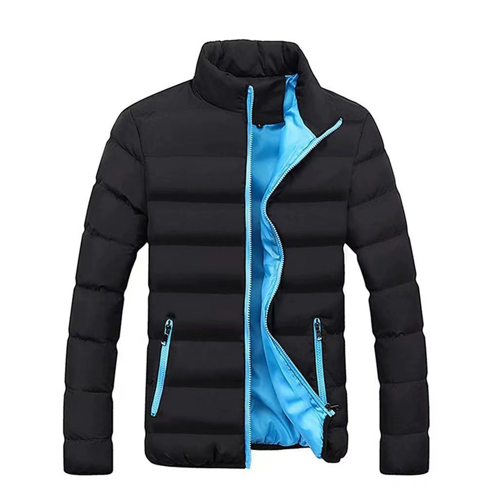 Thaddeus - Men's High Collar Lined Puffer Jacket - Black / Blue