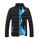 Thaddeus - Men's High Collar Lined Puffer Jacket - Black / Blue