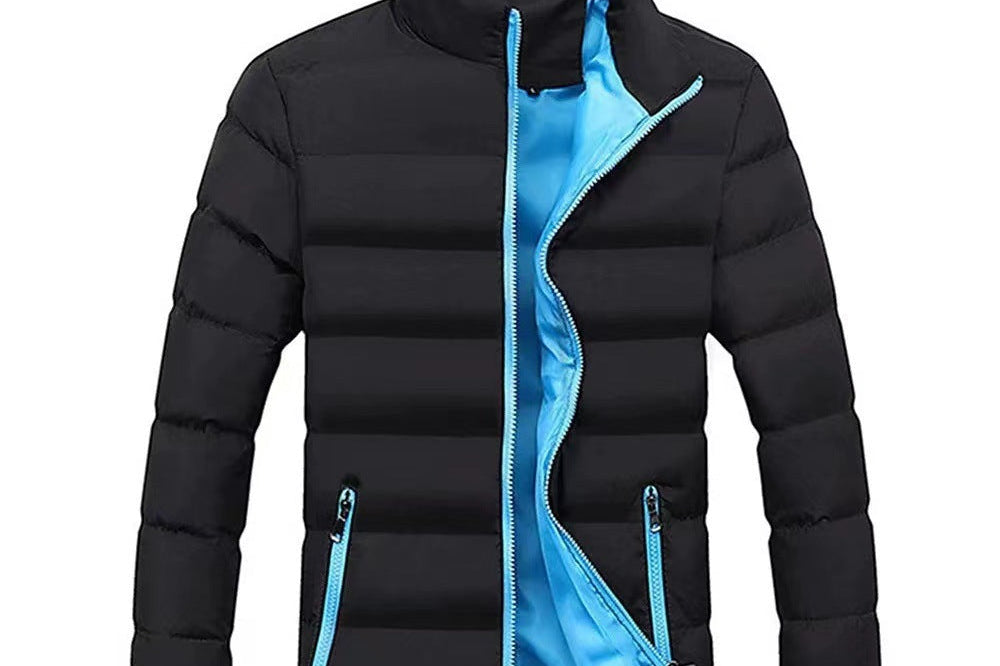 Thaddeus - Men's High Collar Lined Puffer Jacket - Black / Blue