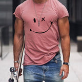 Theo - Men's Relaxed Fit Smiley Graphic T-Shirt - Pink