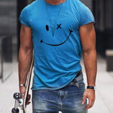 Theo - Men's Relaxed Fit Smiley Graphic T-Shirt - Blue