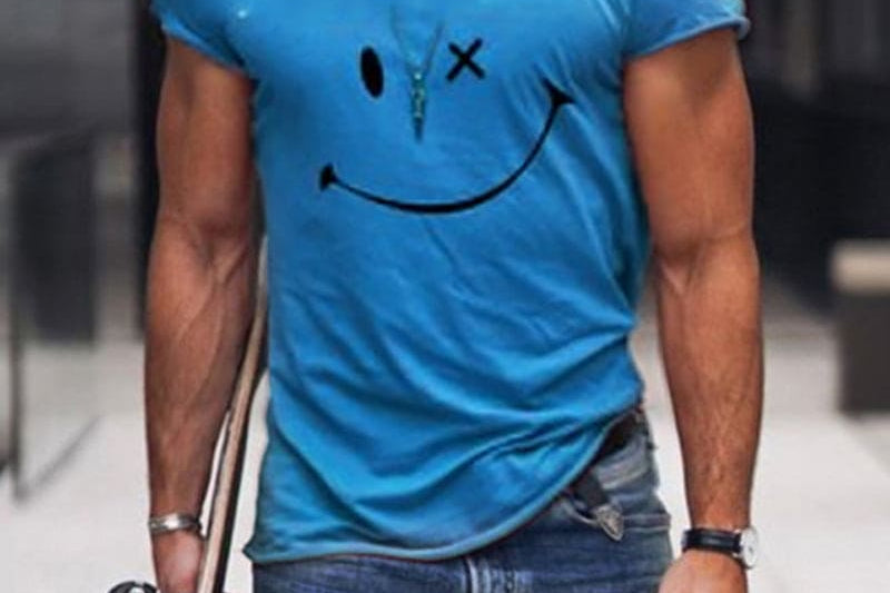 Theo - Men's Relaxed Fit Smiley Graphic T-Shirt - Blue