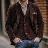 Thomas - Men's Corduroy Blazer and Vest Set - Brown