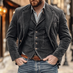 Thomas - Men's Corduroy Blazer and Vest Set - Black