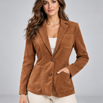 Tilde - Women's Brown Suede Button-Front Blazer - Brown