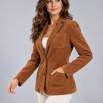 Tilde - Women's Brown Suede Button-Front Blazer