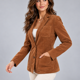 Tilde - Women's Brown Suede Button-Front Blazer