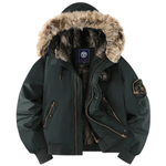 Tobias - Men's Quilted Bomber Jacket with Faux Fur Hood - Dark Green