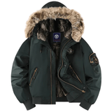 Tobias - Men's Quilted Bomber Jacket with Faux Fur Hood - Dark Green