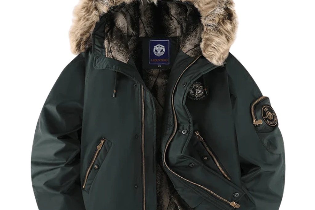 Tobias - Men's Quilted Bomber Jacket with Faux Fur Hood - Dark Green