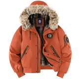 Tobias - Men's Quilted Bomber Jacket with Faux Fur Hood - Orange