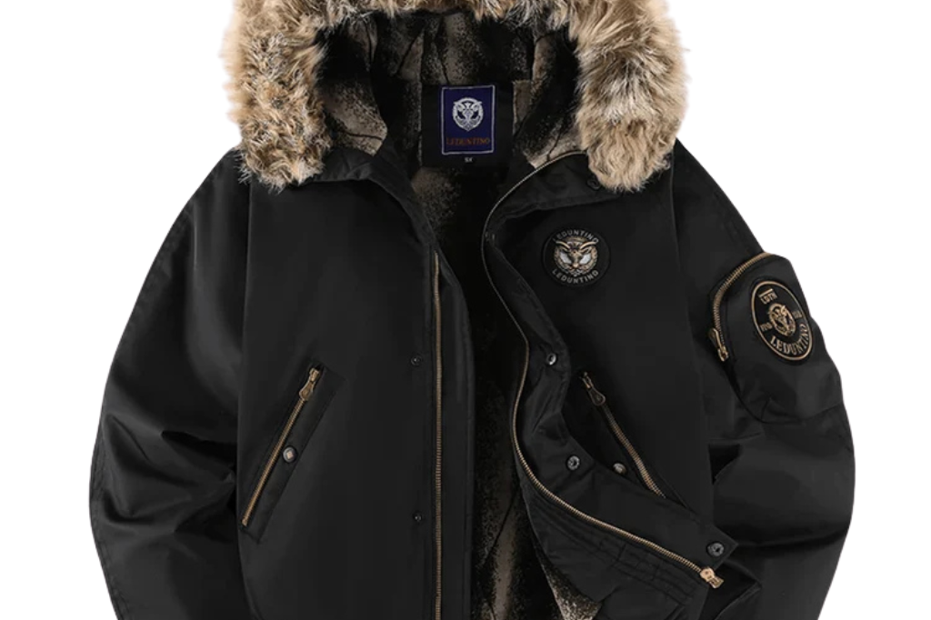 Tobias - Men's Quilted Bomber Jacket with Faux Fur Hood - Black