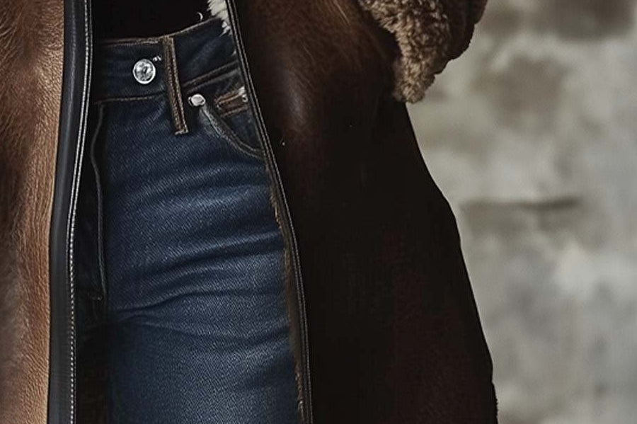 Tove - Women's Long Leather Coat with Faux Fur Collar
