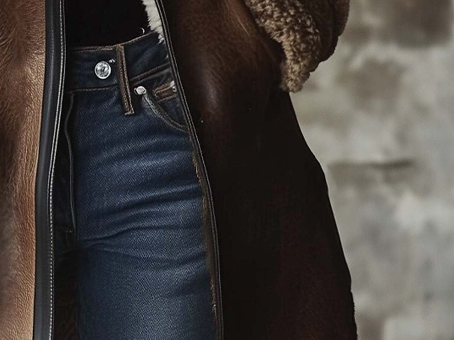 Tove - Women's Long Leather Coat with Faux Fur Collar