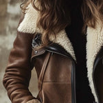 Tove - Women's Long Leather Coat with Faux Fur Collar