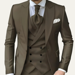 Trent - Men's Structured Shoulder Three-Piece Suit in Dark Tones - Dark Brown