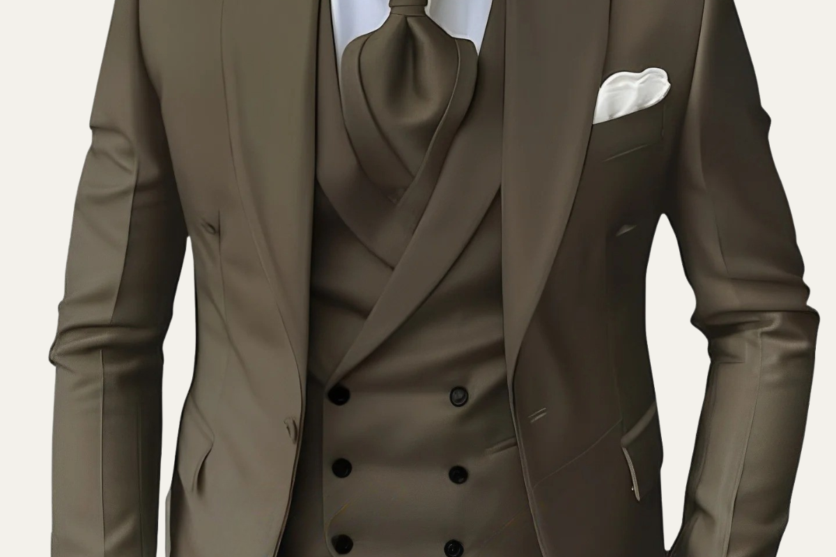 Trent - Men's Structured Shoulder Three-Piece Suit in Dark Tones - Dark Brown