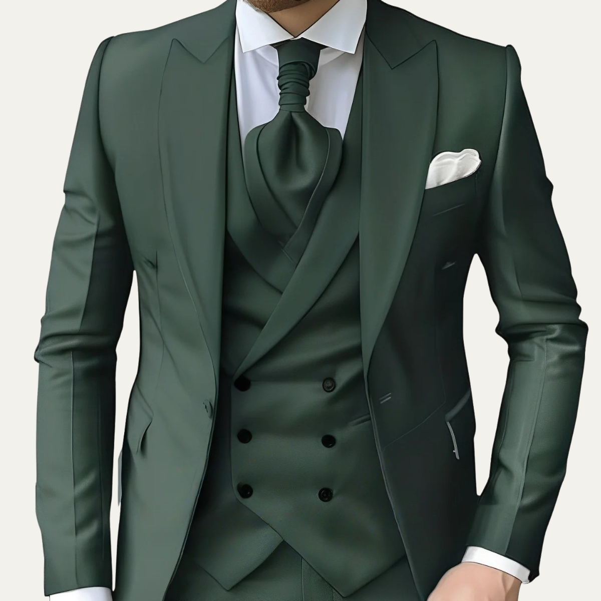 Trent - Men's Structured Shoulder Three-Piece Suit in Dark Tones - Dark Green