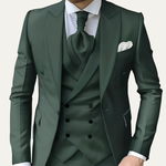 Trent - Men's Structured Shoulder Three-Piece Suit in Dark Tones - Dark Green