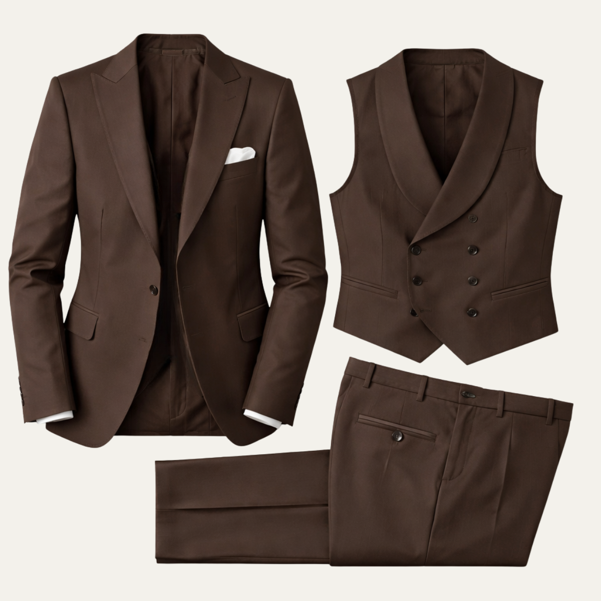 Trent - Men's Structured Shoulder Three-Piece Suit in Dark Tones