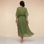 Treva - Women's Chiffon Wrap Midi Dress with Flutter Sleeves
