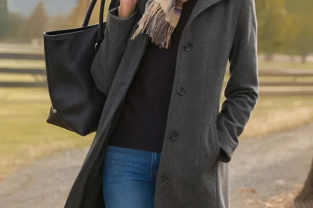 Trine - Women's Single-Breasted Wool-Blend Coat - Gray