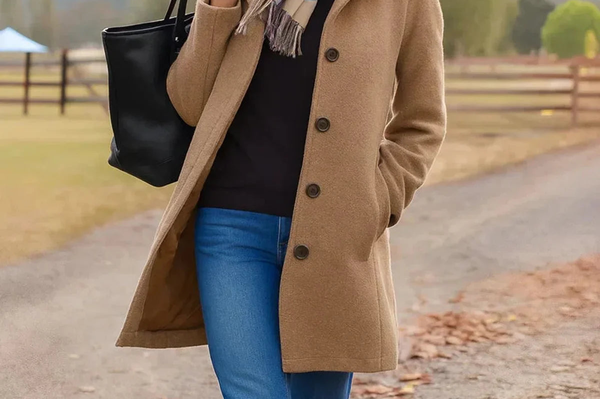 Trine - Women's Single-Breasted Wool-Blend Coat - Khaki