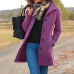 Trine - Women's Single-Breasted Wool-Blend Coat - Purple