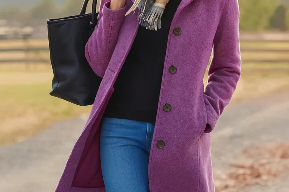 Trine - Women's Single-Breasted Wool-Blend Coat - Purple