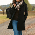 Trine - Women's Single-Breasted Wool-Blend Coat - Black