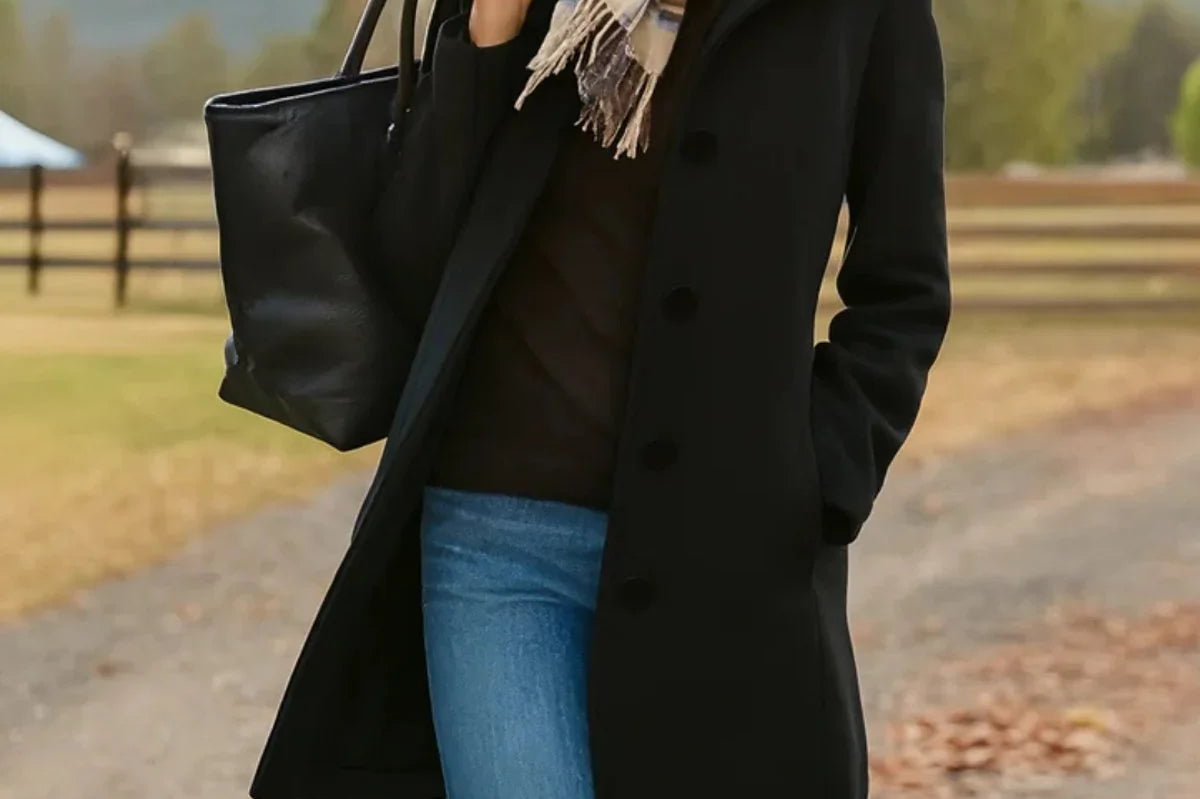 Trine - Women's Single-Breasted Wool-Blend Coat - Black