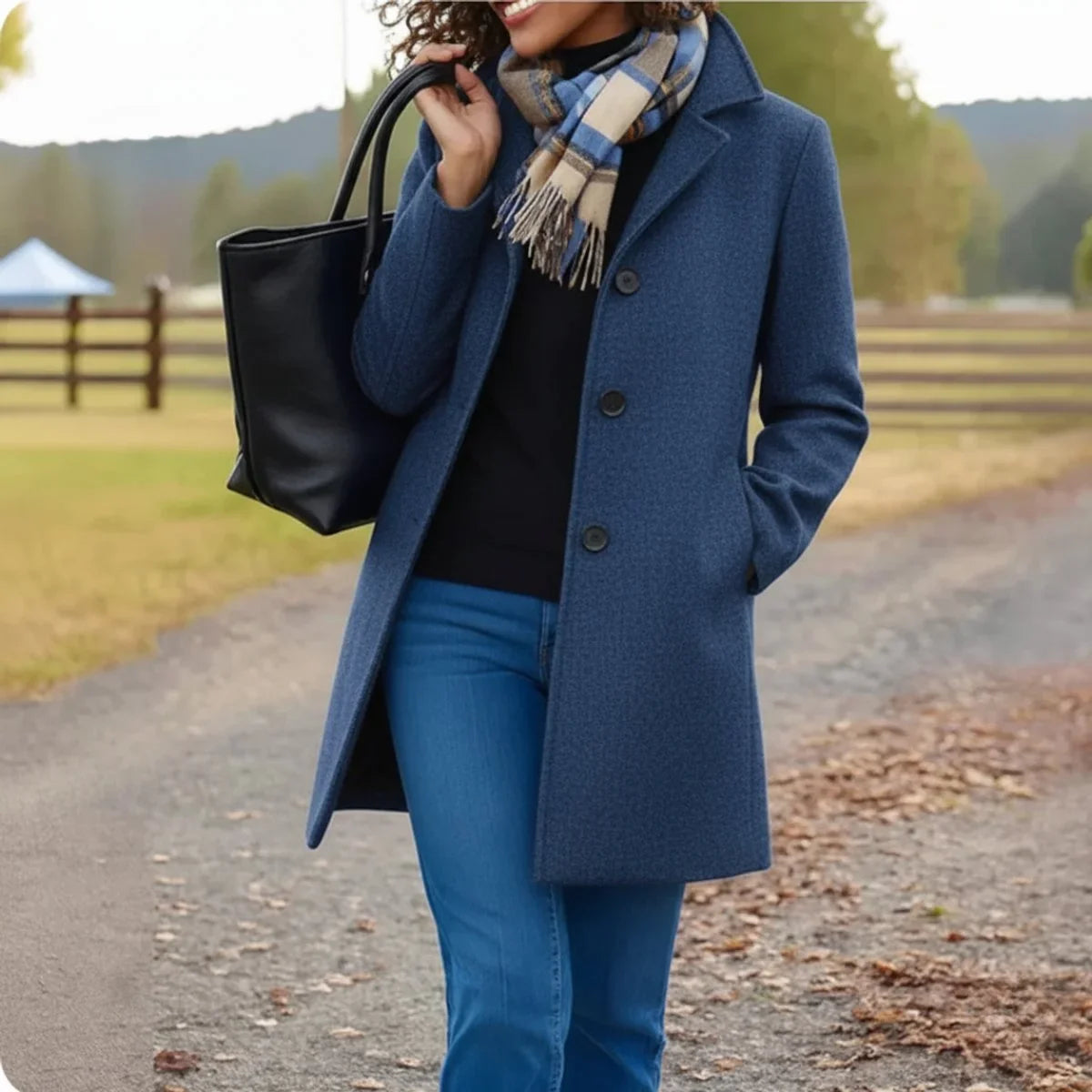 Trine - Women's Single-Breasted Wool-Blend Coat - Blue