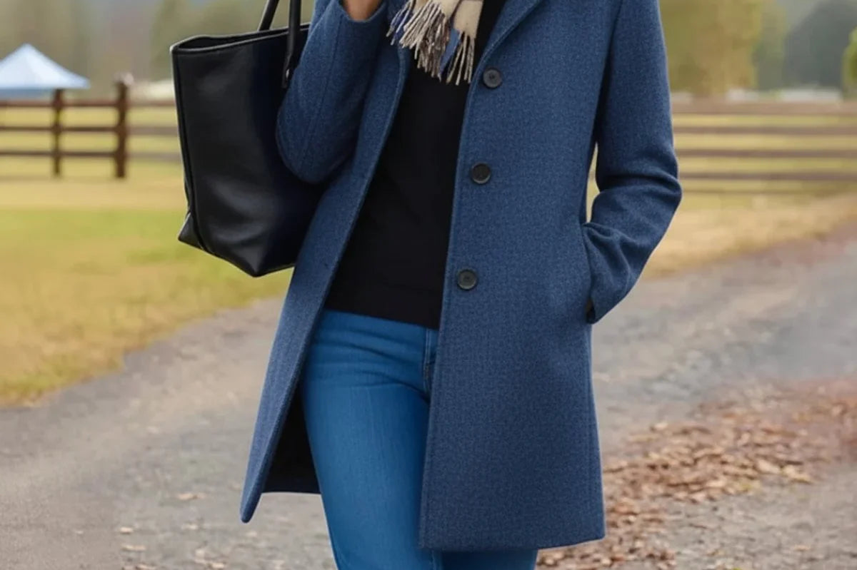 Trine - Women's Single-Breasted Wool-Blend Coat - Blue