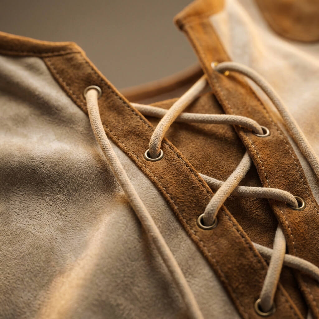 Tristan - Men's Lace-Up Henley Shirt with Suede-Touch Panels