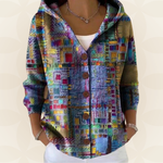 Twyla - Women's Printed Hooded Button Front Knit Cardigan - Purple