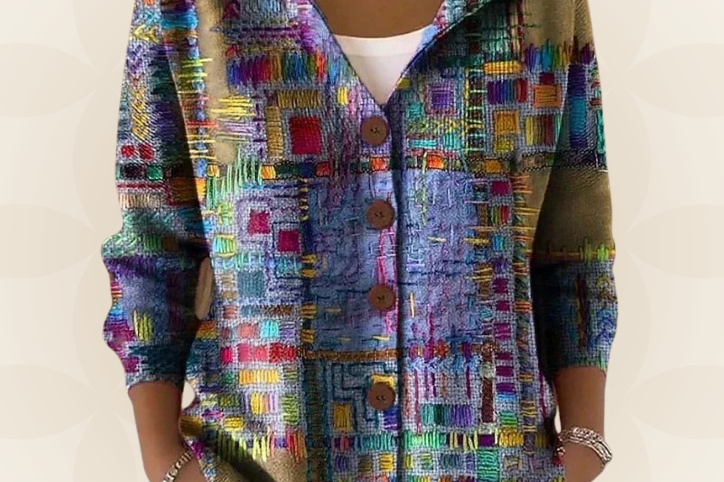 Twyla - Women's Printed Hooded Button Front Knit Cardigan - Purple