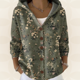 Twyla - Women's Printed Hooded Button Front Knit Cardigan - Dark Green