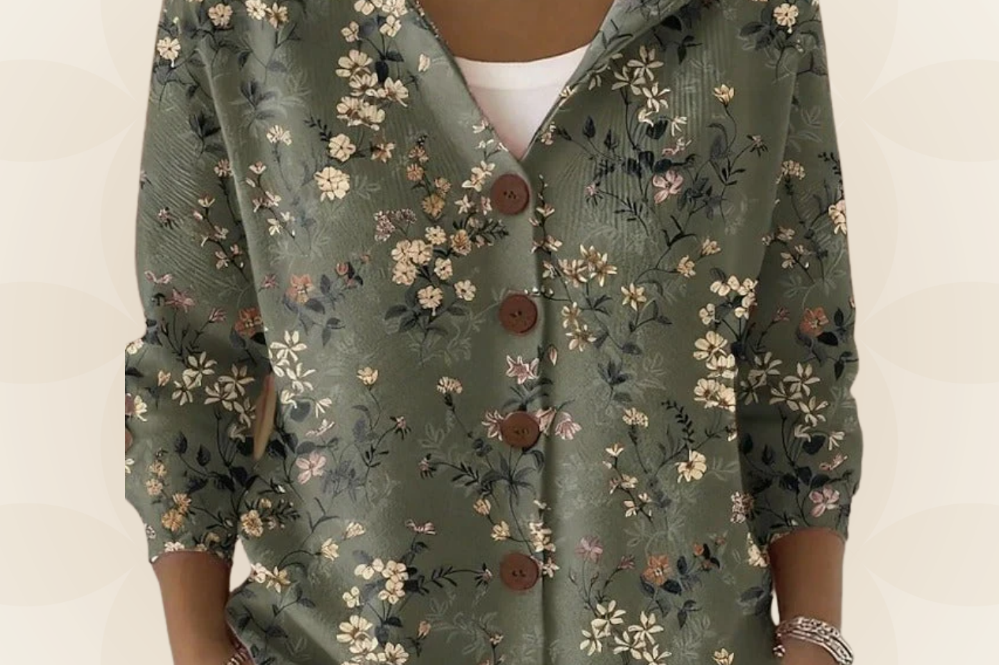 Twyla - Women's Printed Hooded Button Front Knit Cardigan - Dark Green