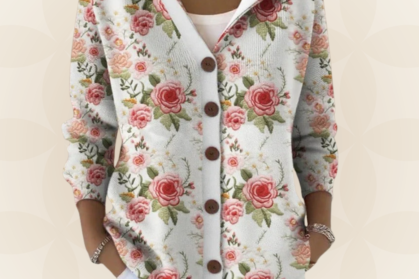 Twyla - Women's Printed Hooded Button Front Knit Cardigan - Pink