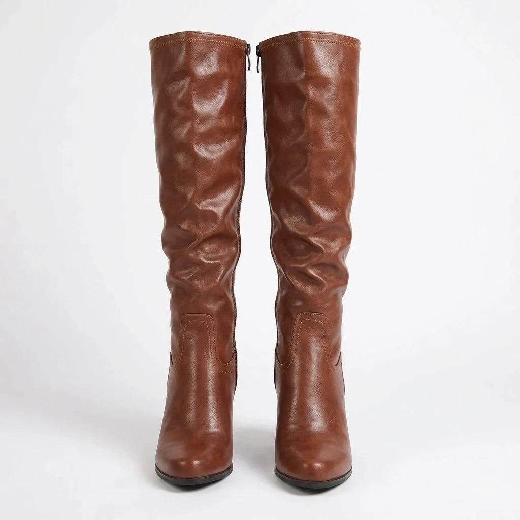 Valeria - Women's Block Heel Knee-High Boots with Round Toe