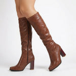 Valeria - Women's Block Heel Knee-High Boots with Round Toe