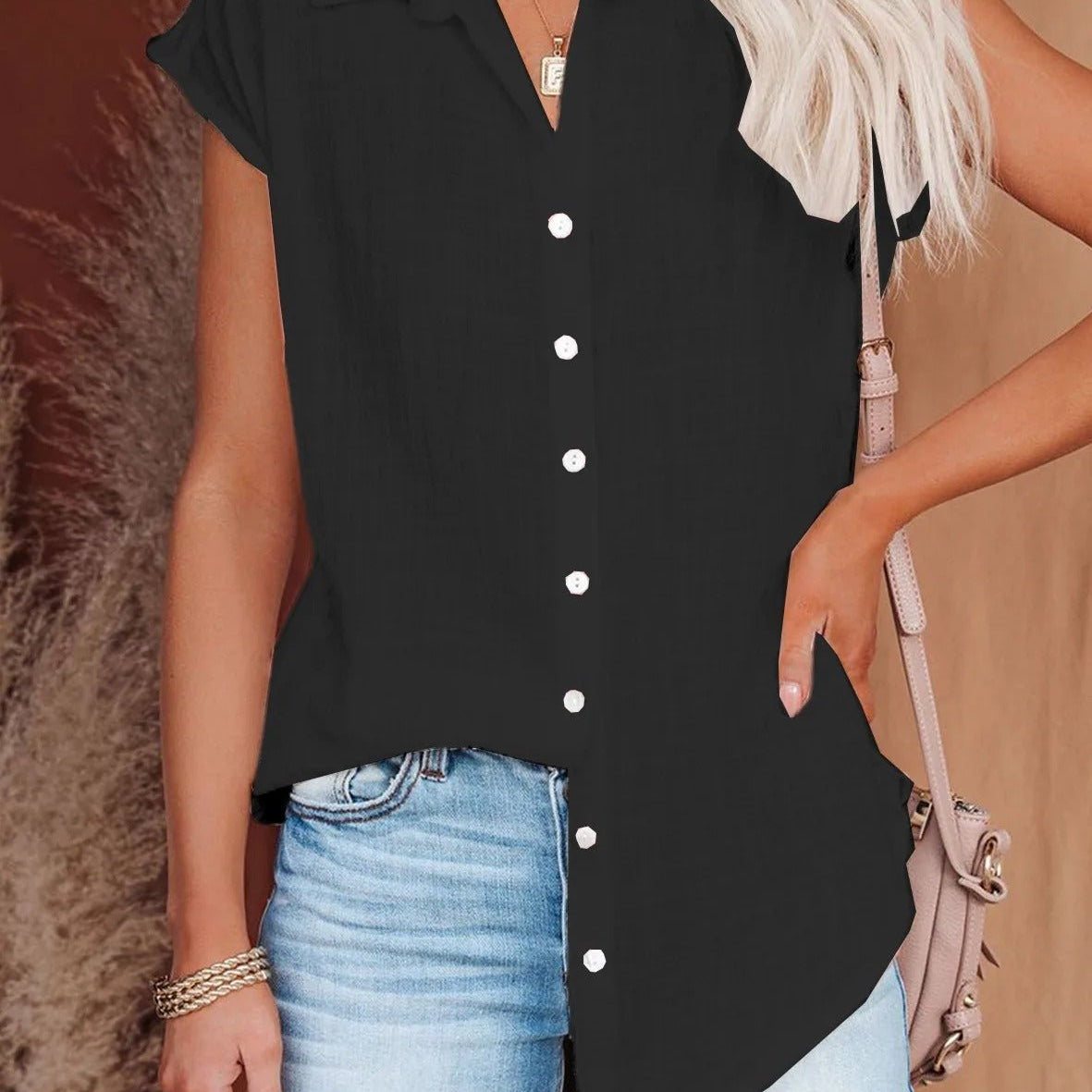 Women's Airy Woven Summer Blouse | Relaxed Breezy Everyday Blouse