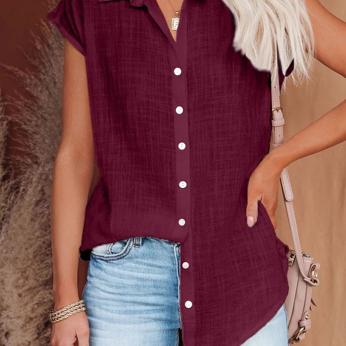 Women's Airy Woven Summer Blouse | Relaxed Breezy Everyday Blouse