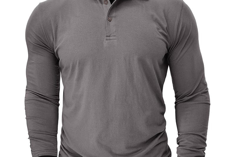 Vaughn - Men's Long-Sleeve Stretch Polo Shirt - Gray
